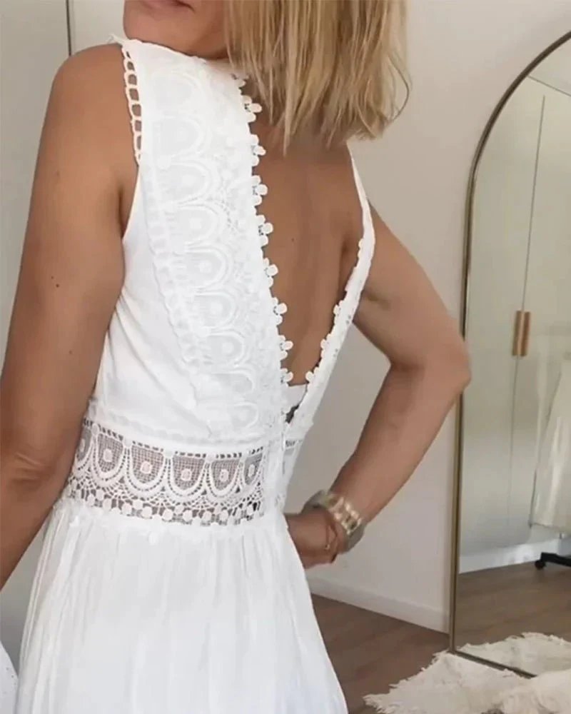 Sigrid™ – Elegant Sommer Maxi Kjole med Blonderdetaljer