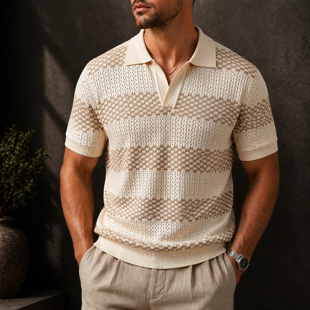 Leo™ – Åpen Krage Teksturert Strikke Polo Shirt