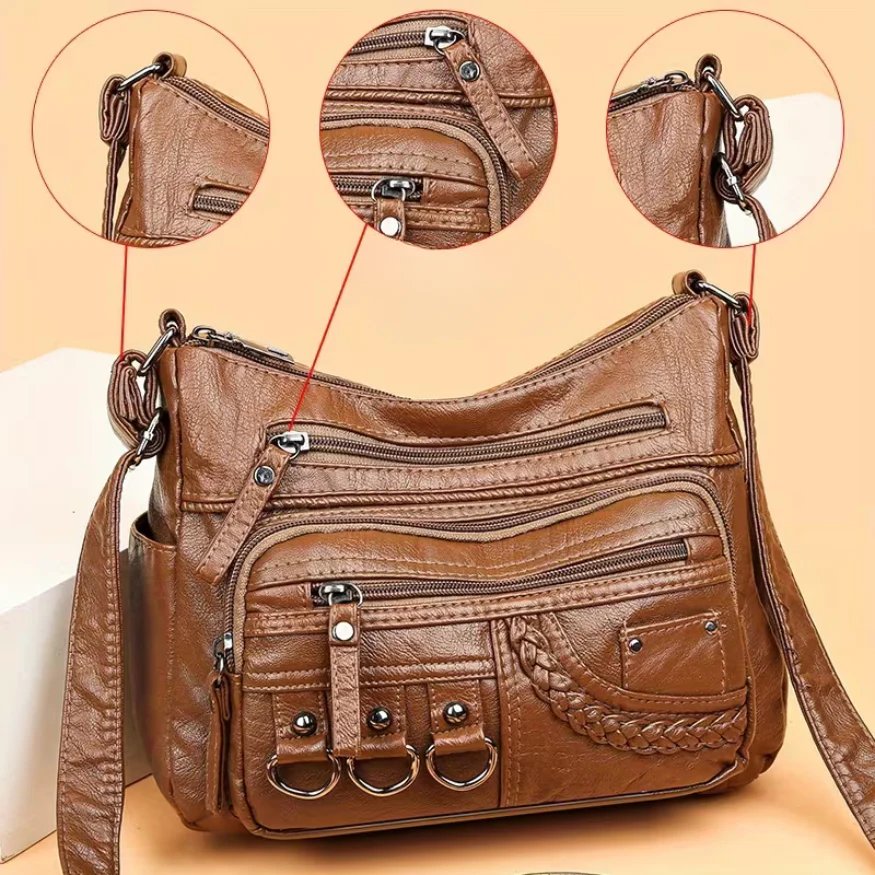 Kaia™ – Multi Zip Kompartment Vegansk Crossbody Veske