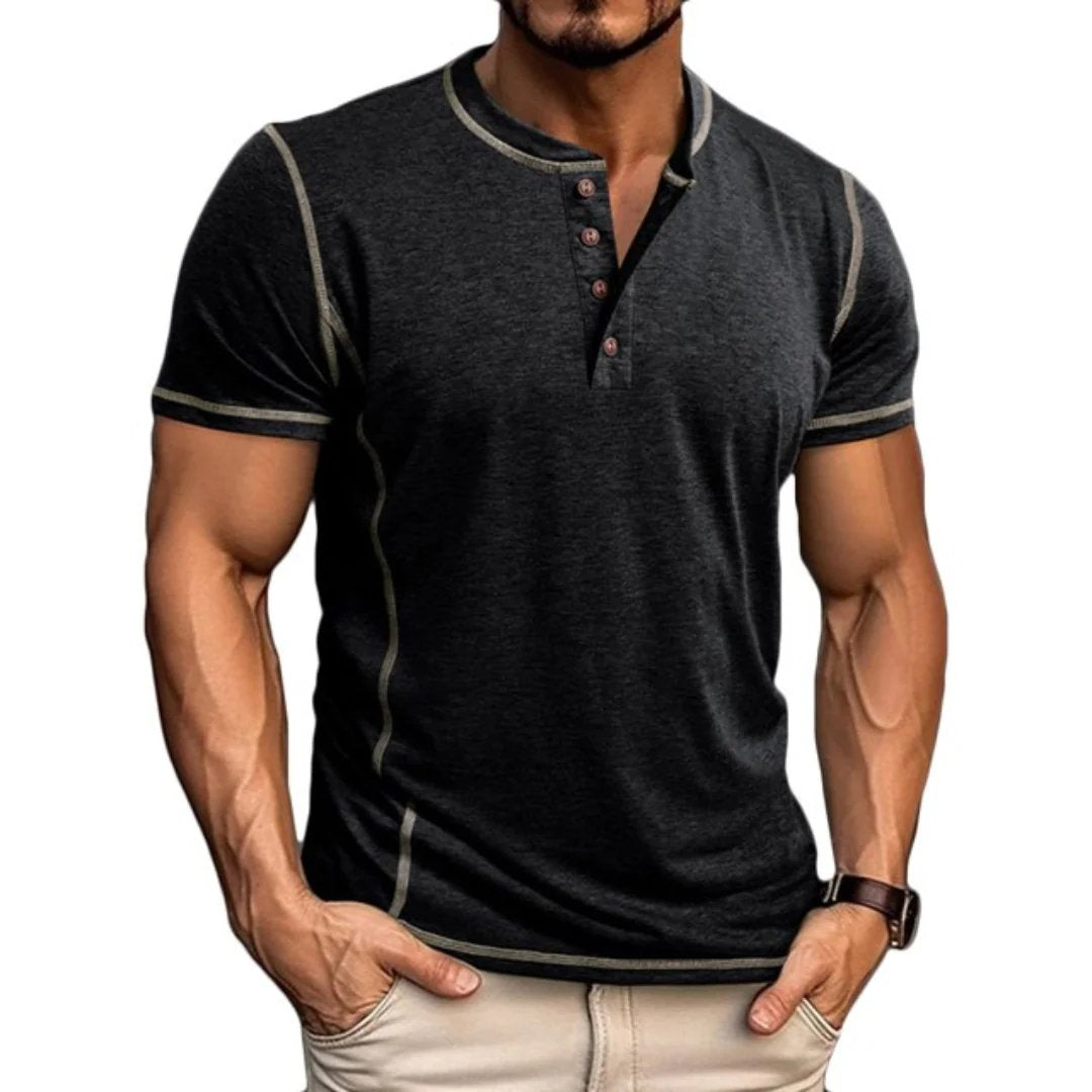 Tobias™ – T-skjorte med kontrastsøm og Henley-design