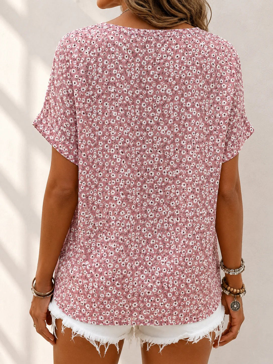 Scarlet™ – Button-Front Floral Print Short Sleeve Blouse