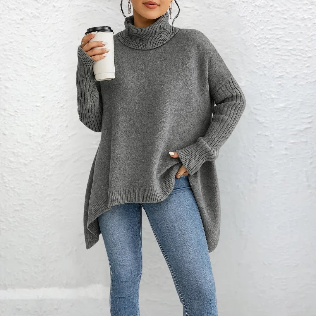 Maud™ – Oversized høyhalset genser med høy/lav design