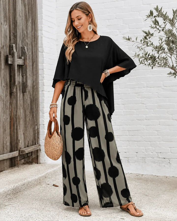 Elena™ – Flytende Oversized Topp & Vide Bukser Sett