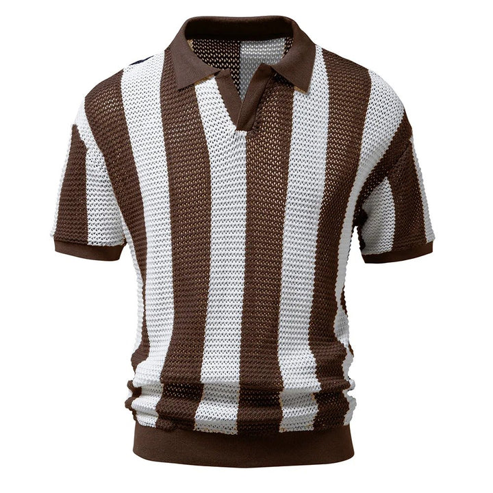 Marius™ – Stripete Strikket Poloskjorte med Korte Ermer