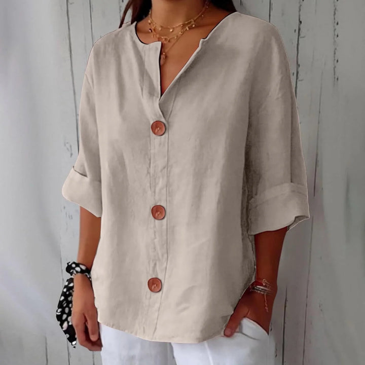 Karin™ – Pustende Løs Passform Knappefront Bluse