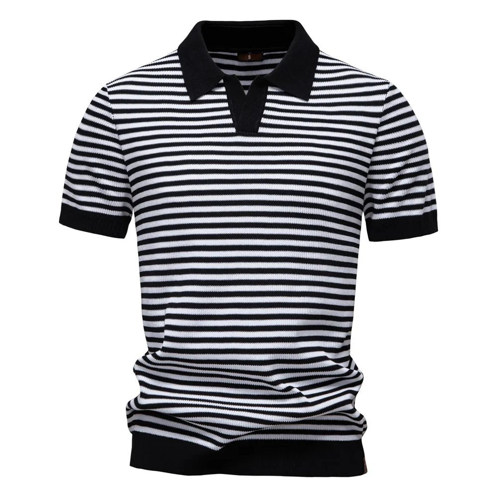Leander™ – Stripete Strikket Polo med Åpen Krage