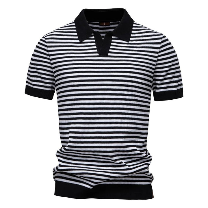 Leander™ – Stripete Strikket Polo med Åpen Krage