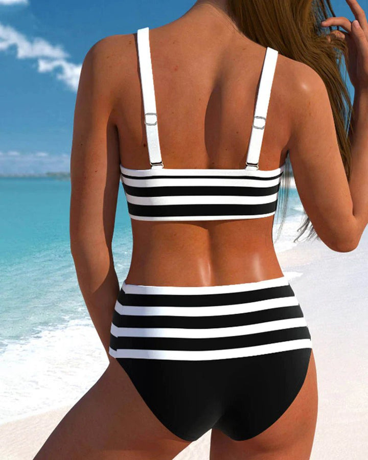 Irene™ – Stripete Høy Midje Bikini Sett med Sløyfedetalj