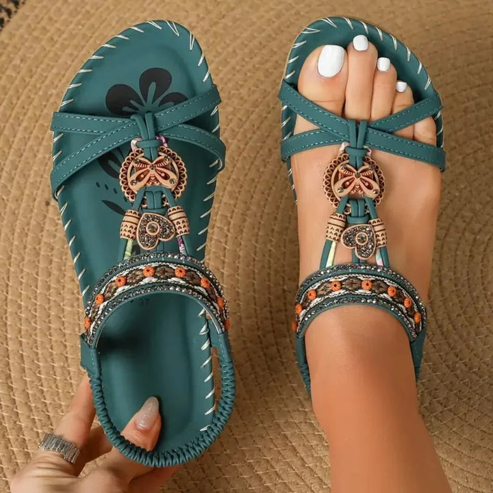 Emma™ – Boho Perlebehandlede Flate Sommarsandaler