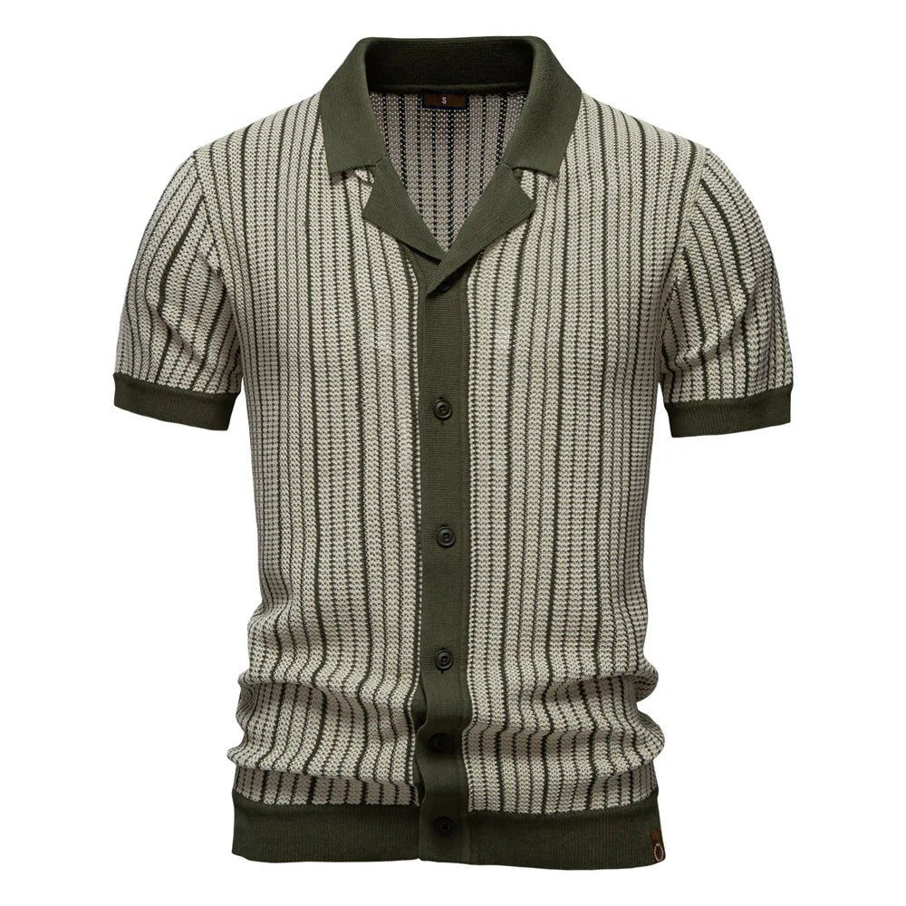 Elias™ – | Stripete Strikket Knapp-Front Polo Skjorte