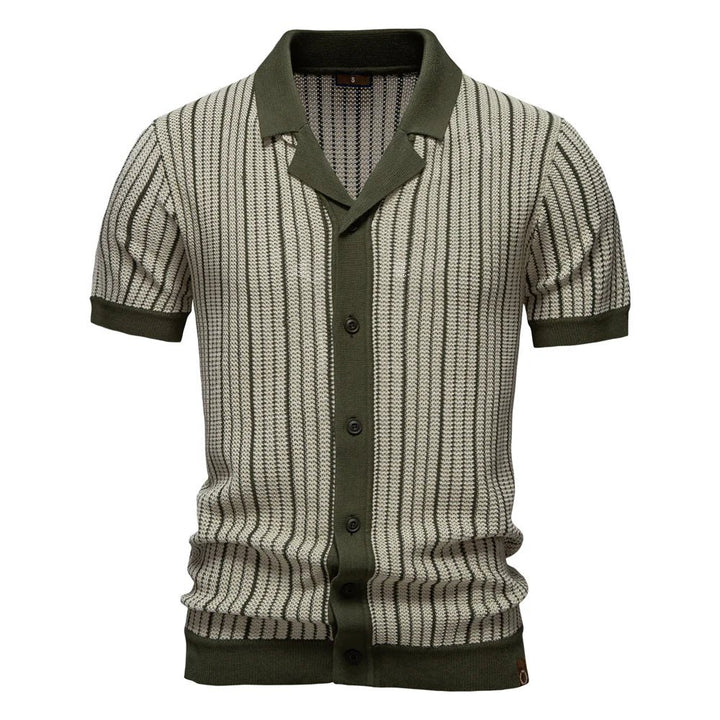 Elias™ – | Stripete Strikket Knapp-Front Polo Skjorte