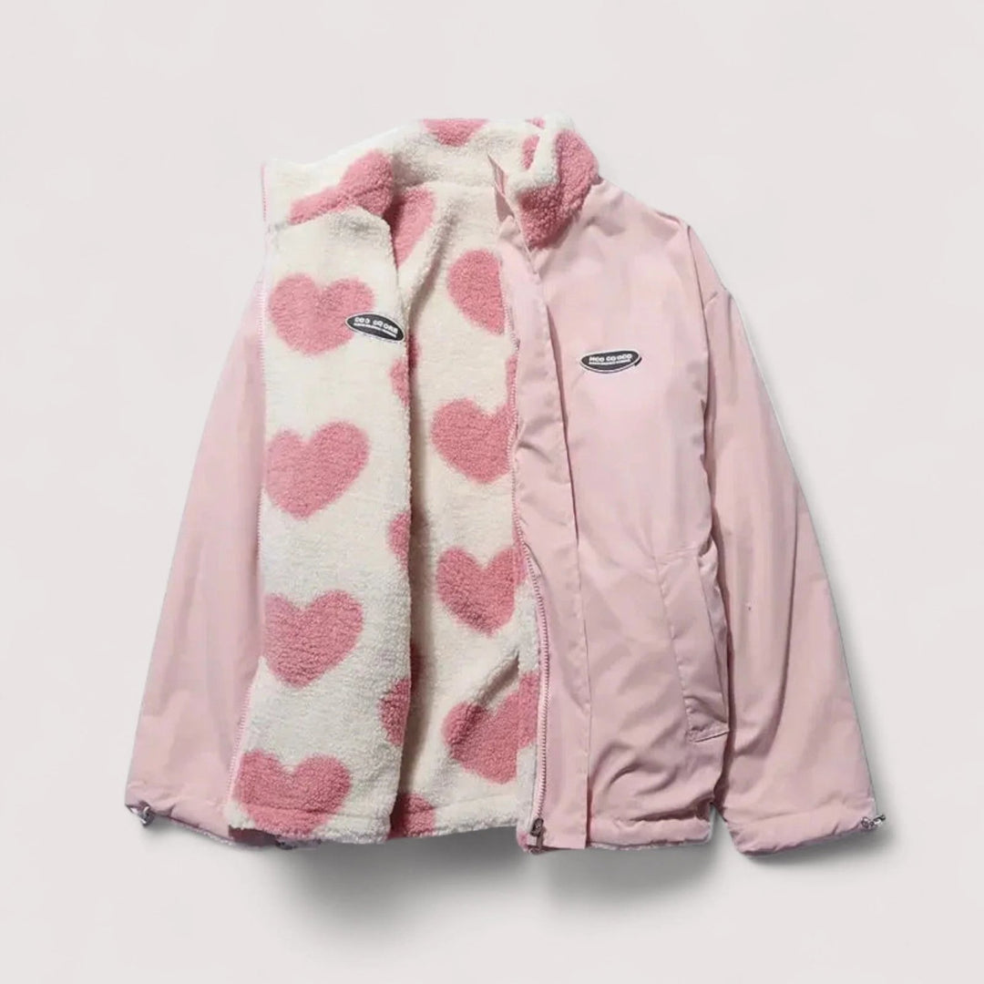 Lovaire™ – Reversibel Jakke med Hjerteprint og Glidelås