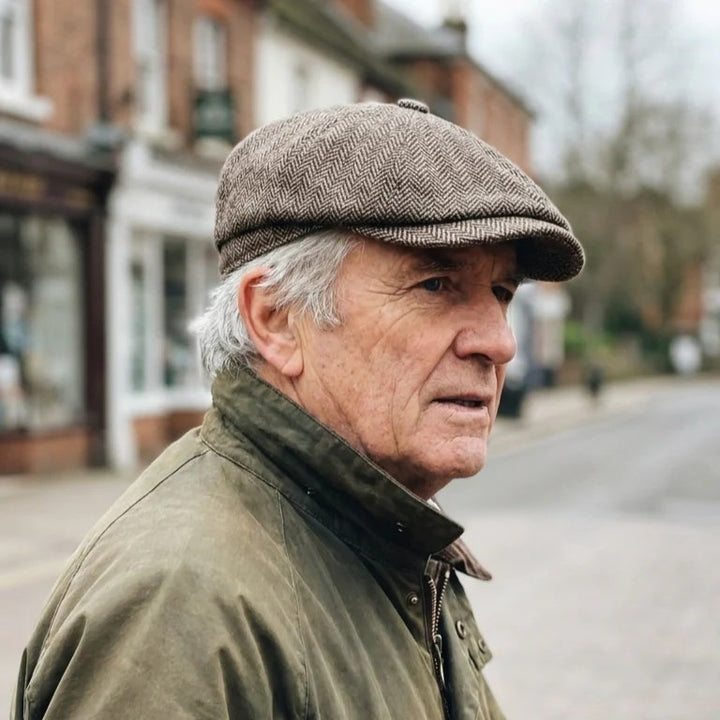 David™ – Herringbone Newsboy Caps med Knappekrone