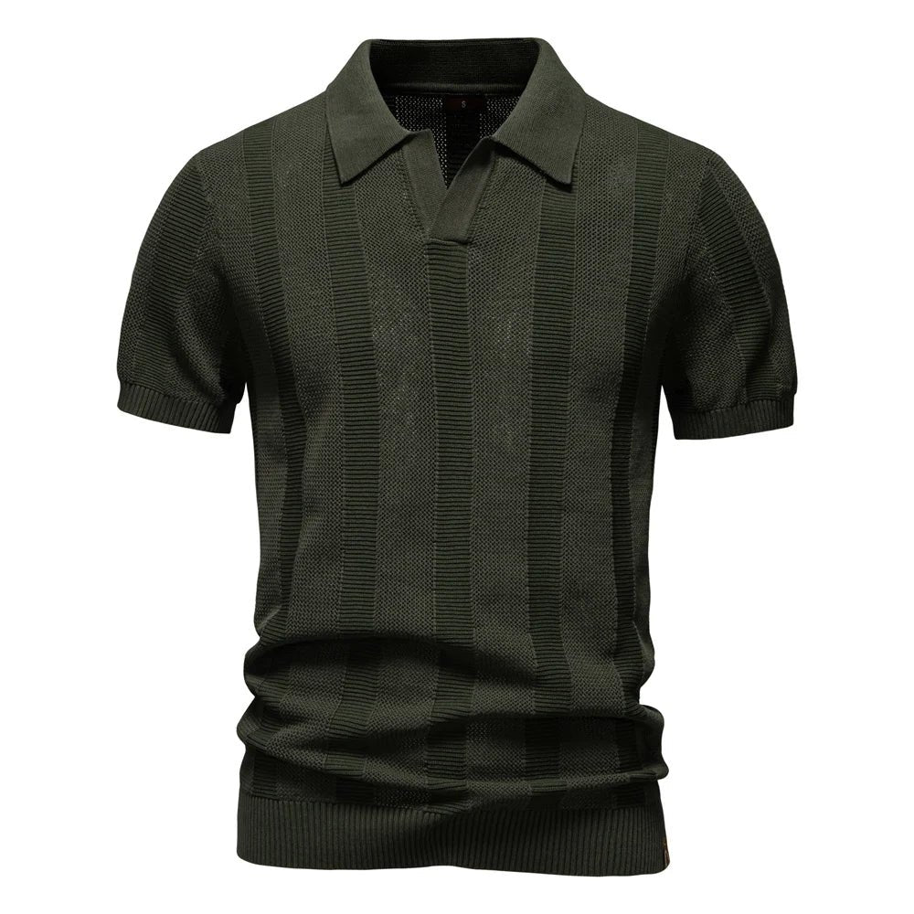 Trond™ – | Ribbstrikket Polo-skjorte med Åpen Krage