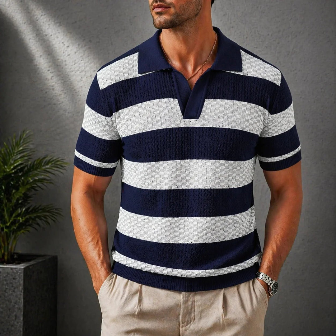 Leo™ – Åpen Krage Teksturert Strikke Polo Shirt