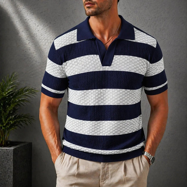 Leo™ – Åpen Krage Teksturert Strikke Polo Shirt