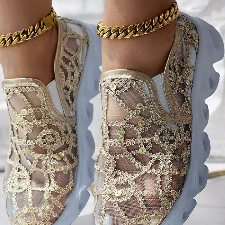 Gina™ – Plattformsneakers med paljettbelagte mesh-detaljer