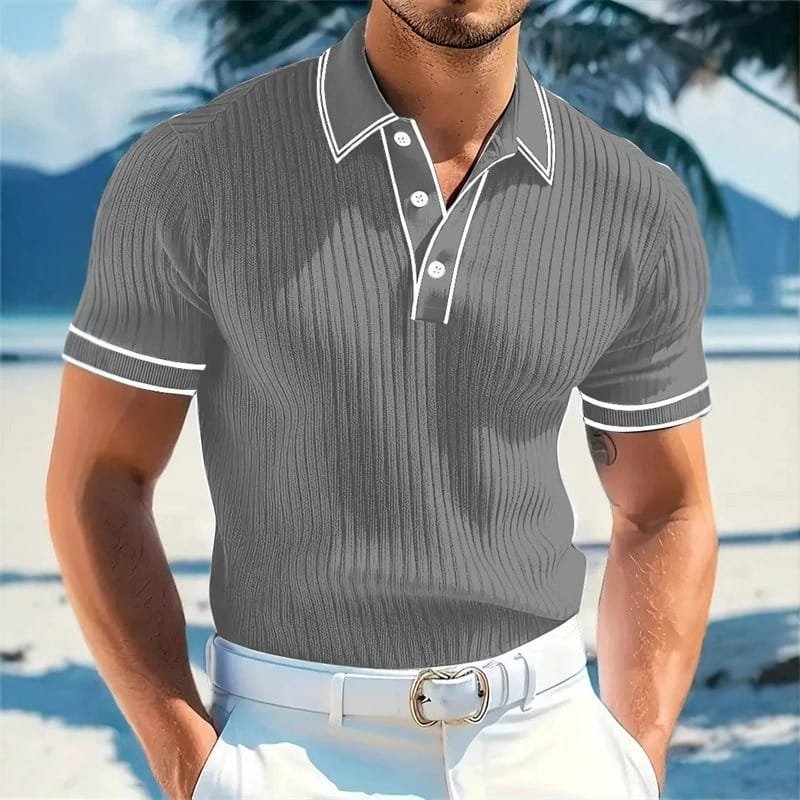 Alexander™ – Ribbed Knit Button-Front Polo Shirt