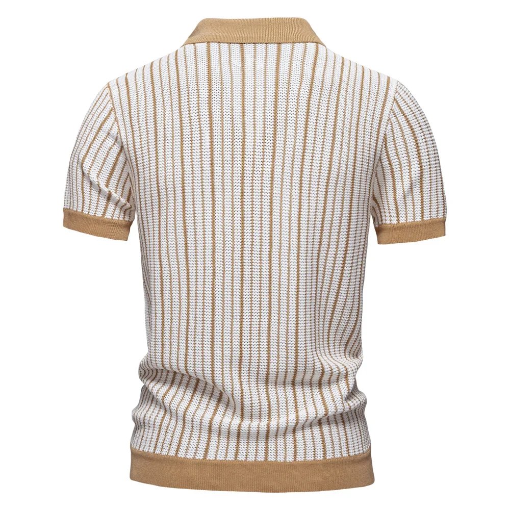 Elias™ – | Stripete Strikket Knapp-Front Polo Skjorte