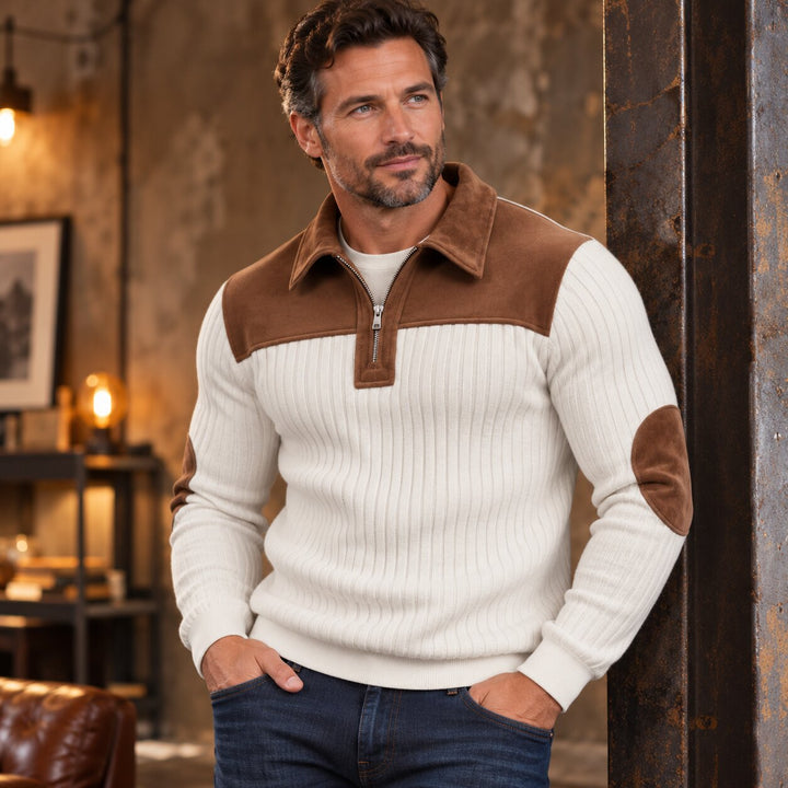 Leif™ – Ribbete Quarter Zip Genser med Albuelapper