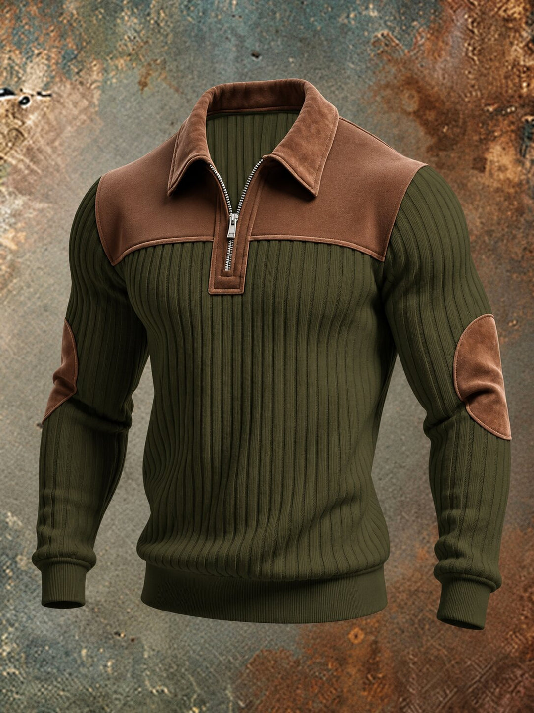Leif™ – Ribbete Quarter Zip Genser med Albuelapper