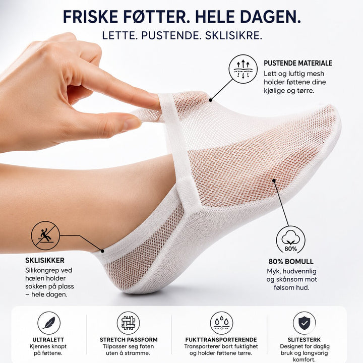 AeroSocks™ – Usynlige Pustende No-Show Sokker
