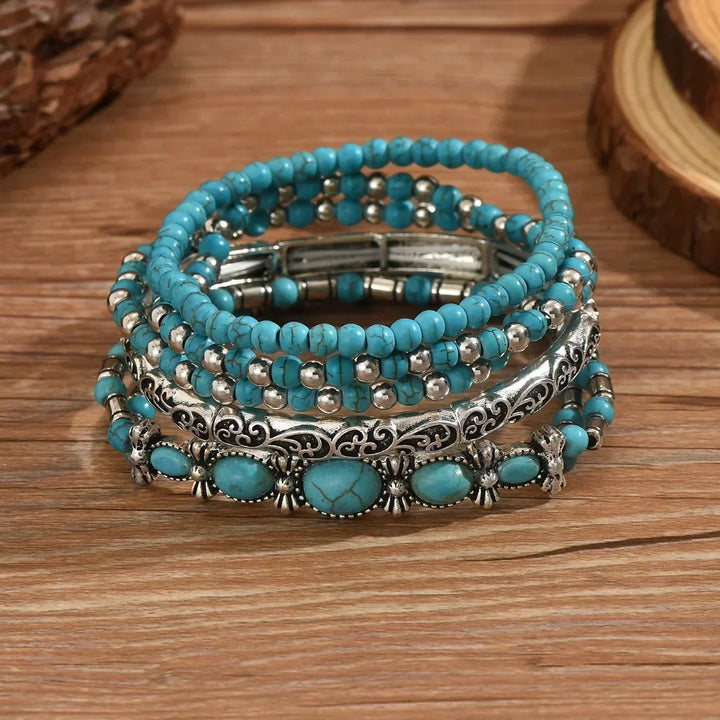 Esme™ – Boho Turkis Perle Stable Armbåndsett