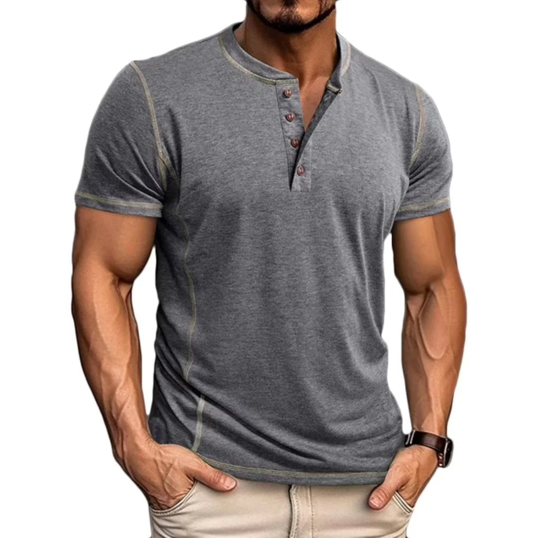 Tobias™ – T-skjorte med kontrastsøm og Henley-design