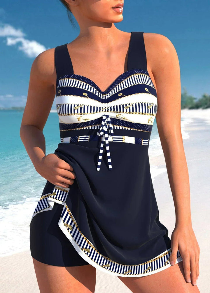 Eline™ – Samlet Trykket V-Hals Skirted Tankini