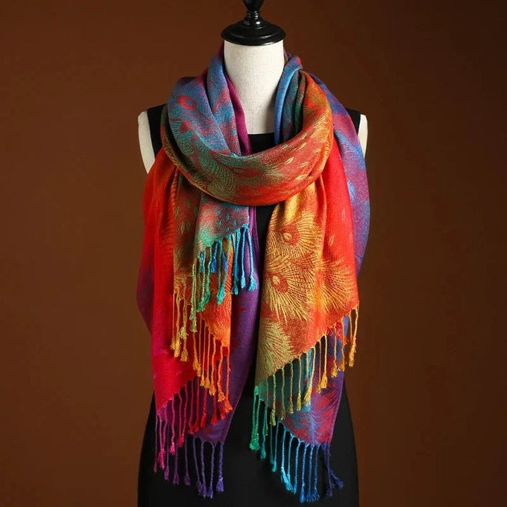 Bellina™ – Fjær Jacquard Fringed Sjall Wrap