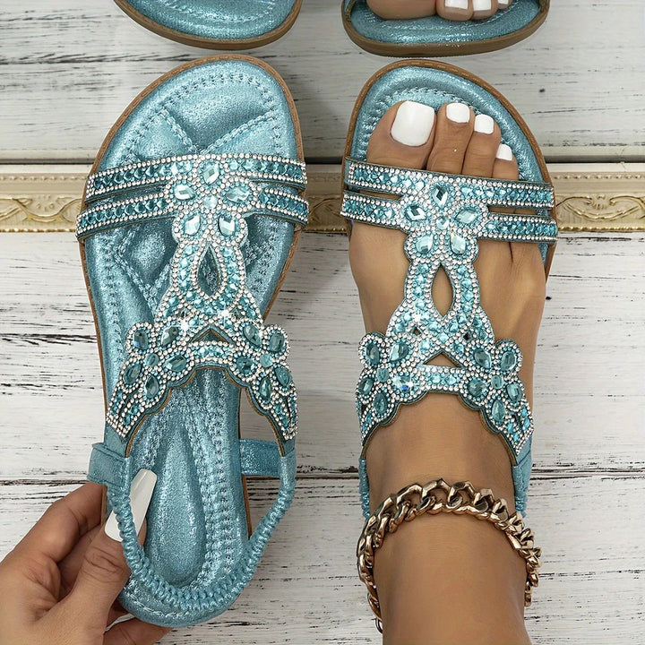 Inga™ – Rhinestone-dekorert ortopedisk flate sandaler