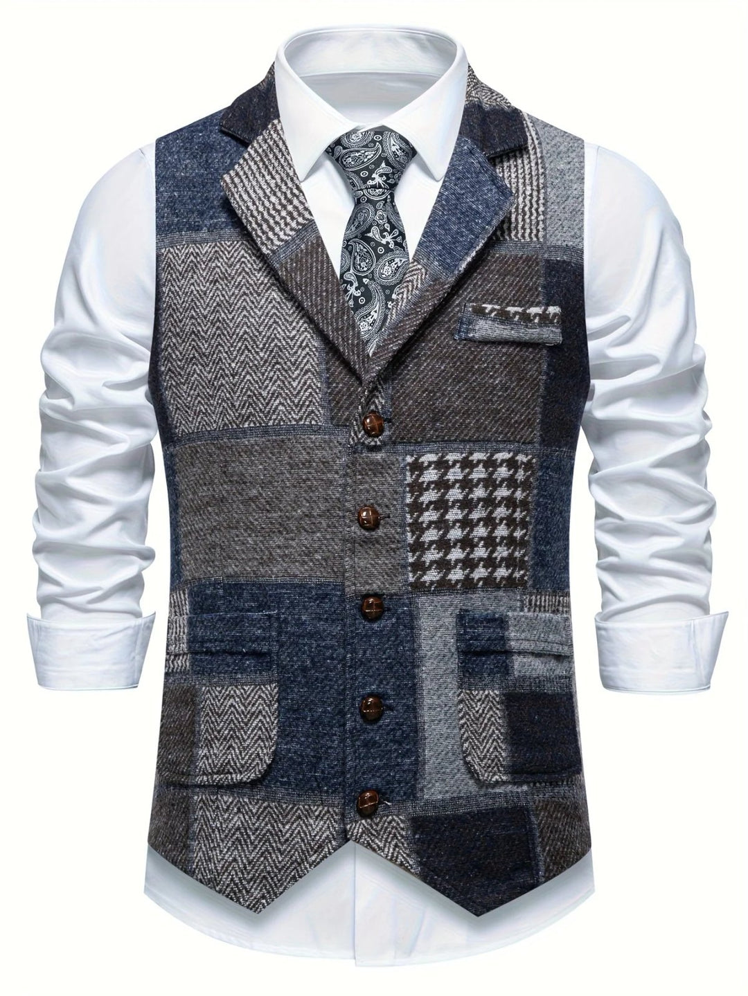 Andreas™ – Småknapp-Front Lappeteppe Quiltet Vest