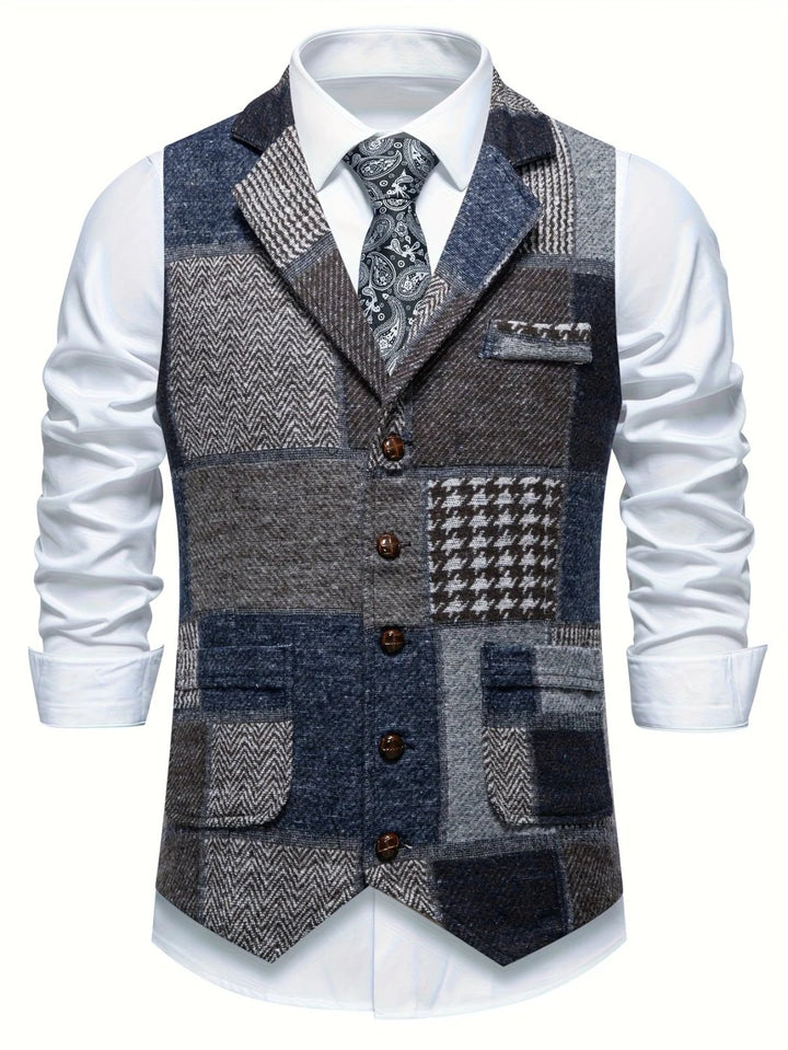 Andreas™ – Småknapp-Front Lappeteppe Quiltet Vest
