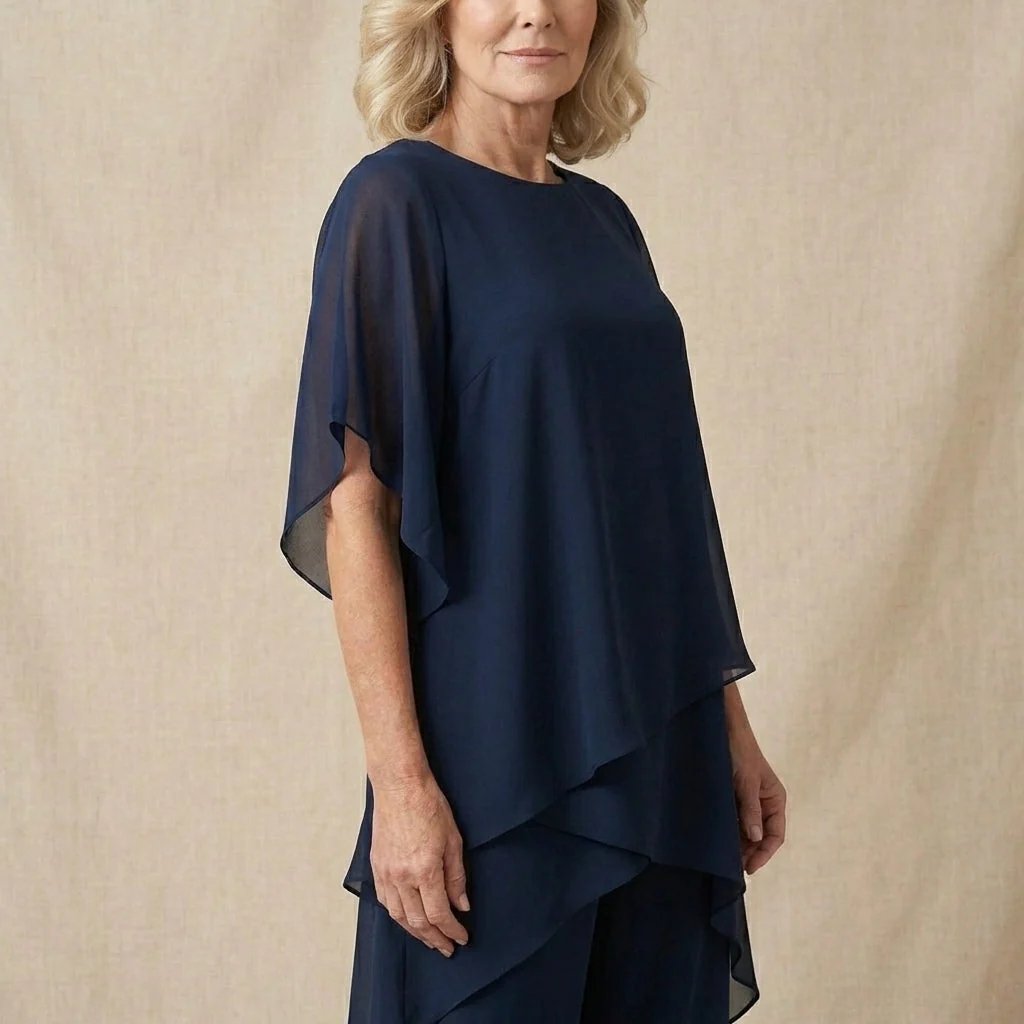 Ingrid™ – Drapert V-hals Topp med Bred Beina Palazzo Sett