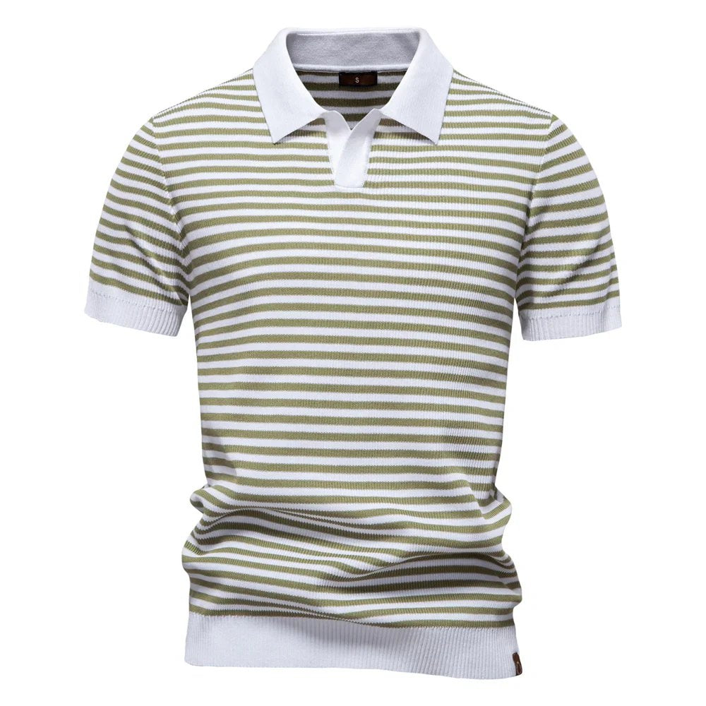 Leander™ – Stripete Strikket Polo med Åpen Krage