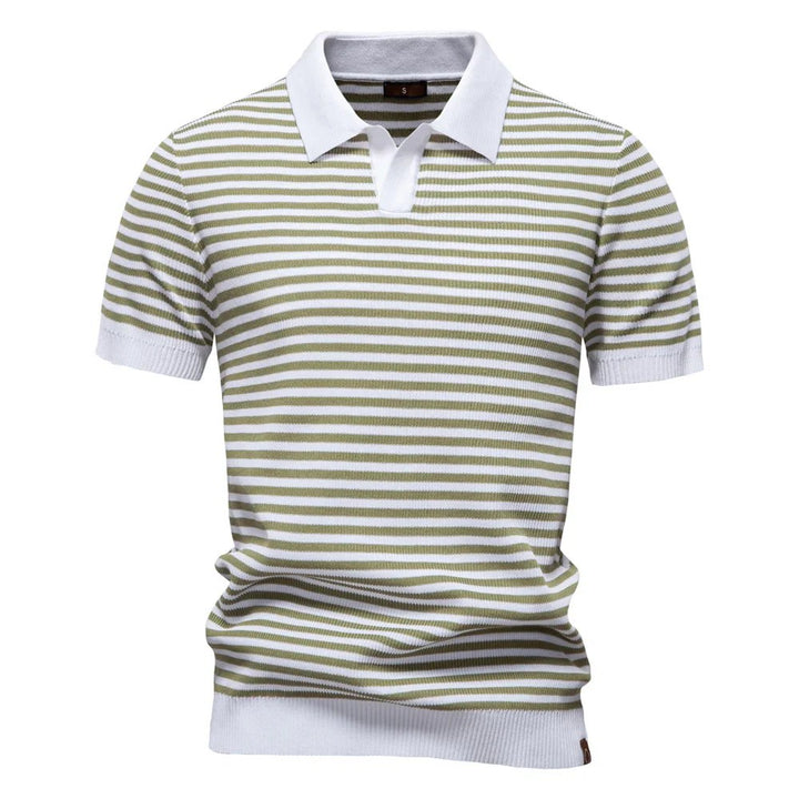 Leander™ – Stripete Strikket Polo med Åpen Krage