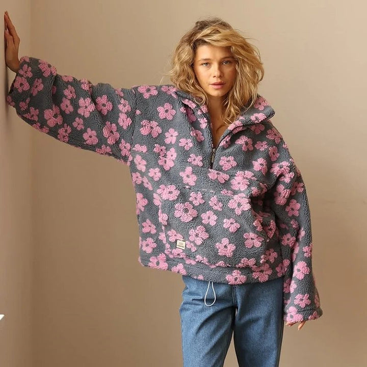 Flora™ – Blomstrete Sherpa Halv-Glidelås Pullover Fleece