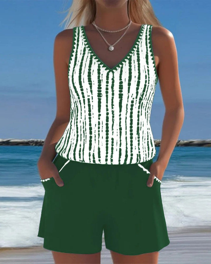 Ragna™ – V-hals stripe romper badedrakt