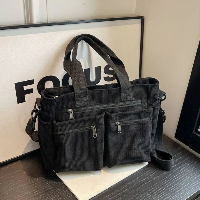 Michelle™ – Funksjonell Ribbete Tote Bag med Lommer