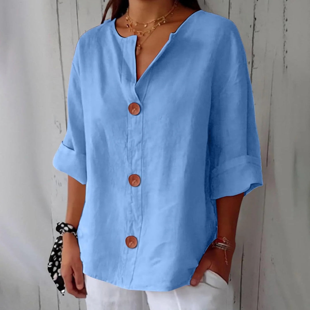 Karin™ – Pustende Løs Passform Knappefront Bluse