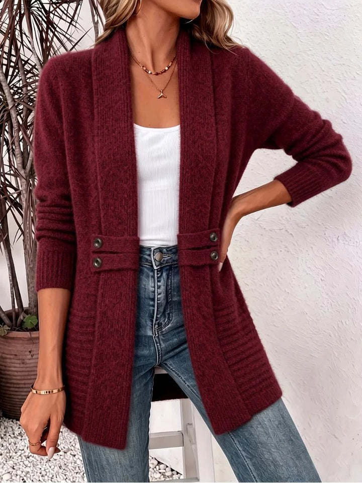 Karine™ – Ribbete Åpen Front Strikkegenser