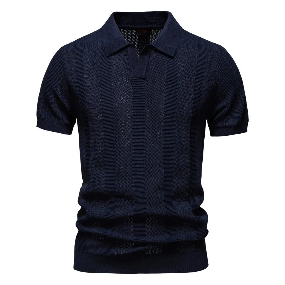 Trond™ – | Ribbstrikket Polo-skjorte med Åpen Krage