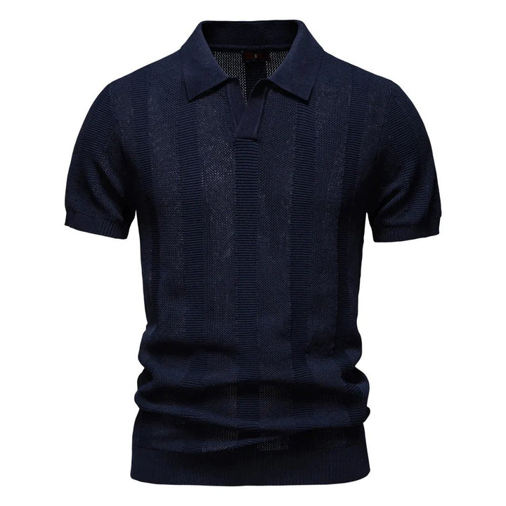 Trond™ – | Ribbstrikket Polo-skjorte med Åpen Krage