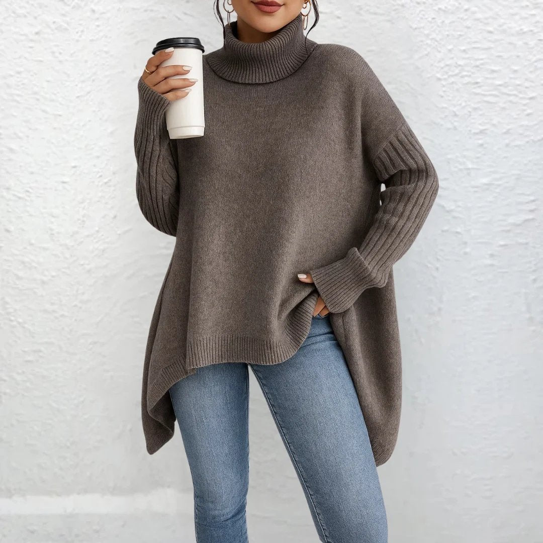 Maud™ – Oversized høyhalset genser med høy/lav design