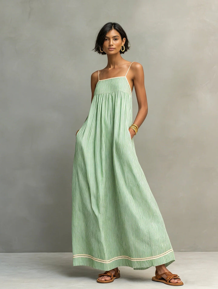 Sofie™ – Stripete Ermeløs Flowy Maxi Solkjole