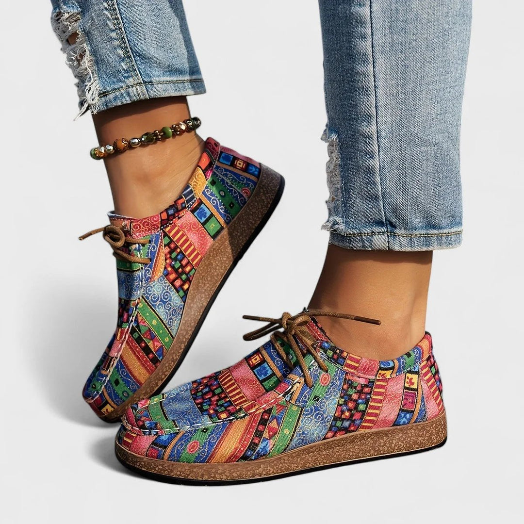 Tonje™ – | Boho Patchwork Snøring Plattform Sneakers