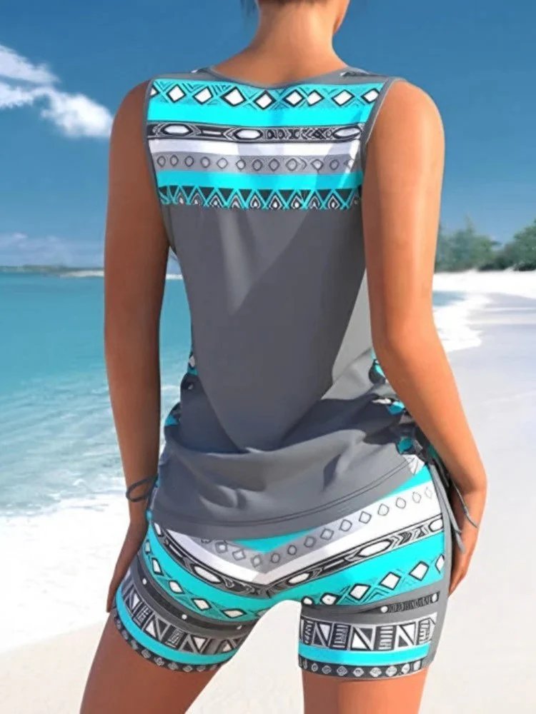Sara™ – V-hals Geometrisk Mønster Tankini Sett