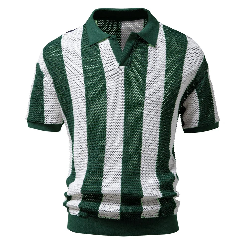 Marius™ – Stripete Strikket Poloskjorte med Korte Ermer