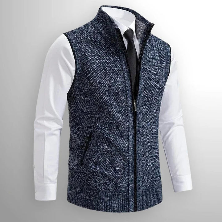 Svein™ – Hel-Glidelås Strikket Vest med Ståkrage