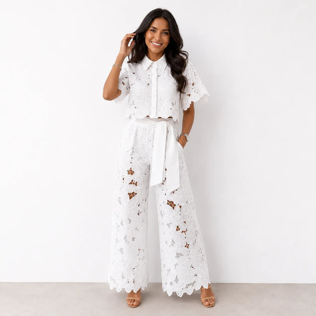 Leila™ – Button-Front Eyelet Embroidered Two Piece Set